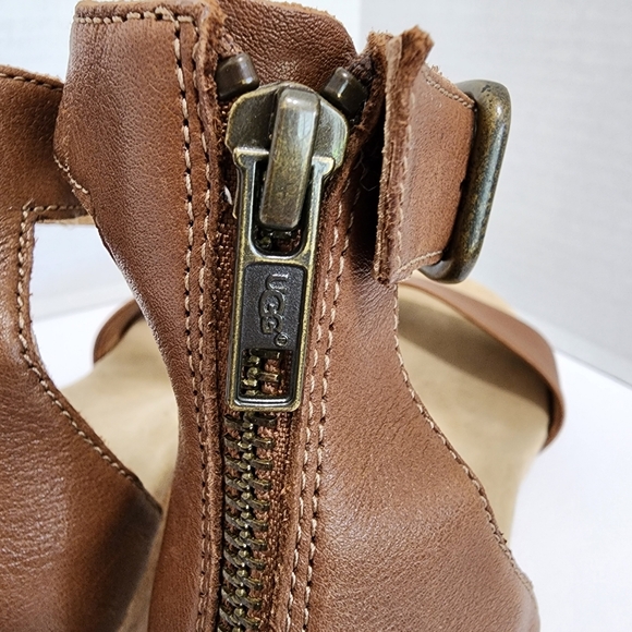UGG Zoe II Wedge Sandals Leather Cork Ankle Strap Brown Boho 7.5 - Picture 10 of 14